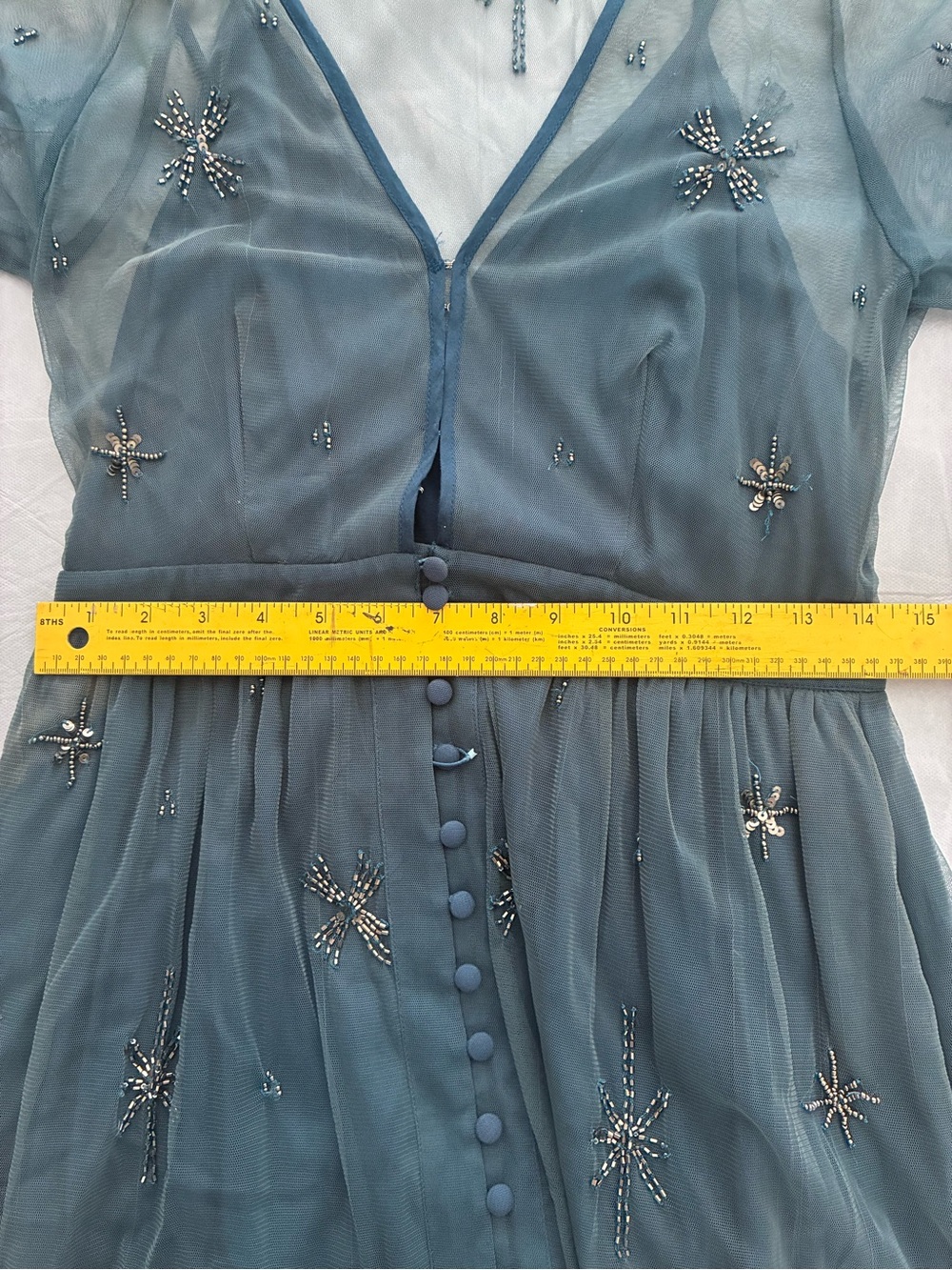 Chan Luu Teal Sheer Beaded Midi Dress with Star Embellishments - Picture 8 of 8